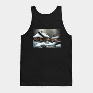 Magical Fantasy House with Lights in a Snowy Scene, Fantasy Cottagecore artwork Tank Top